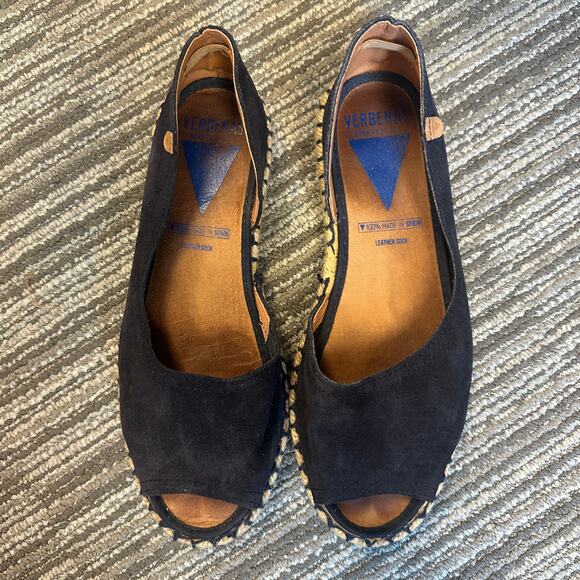 Verbenas Cruz Peep Toe Espadrille Flat Sandals Navy Suede Resort Wear Boho US 8 - Picture 2 of 8